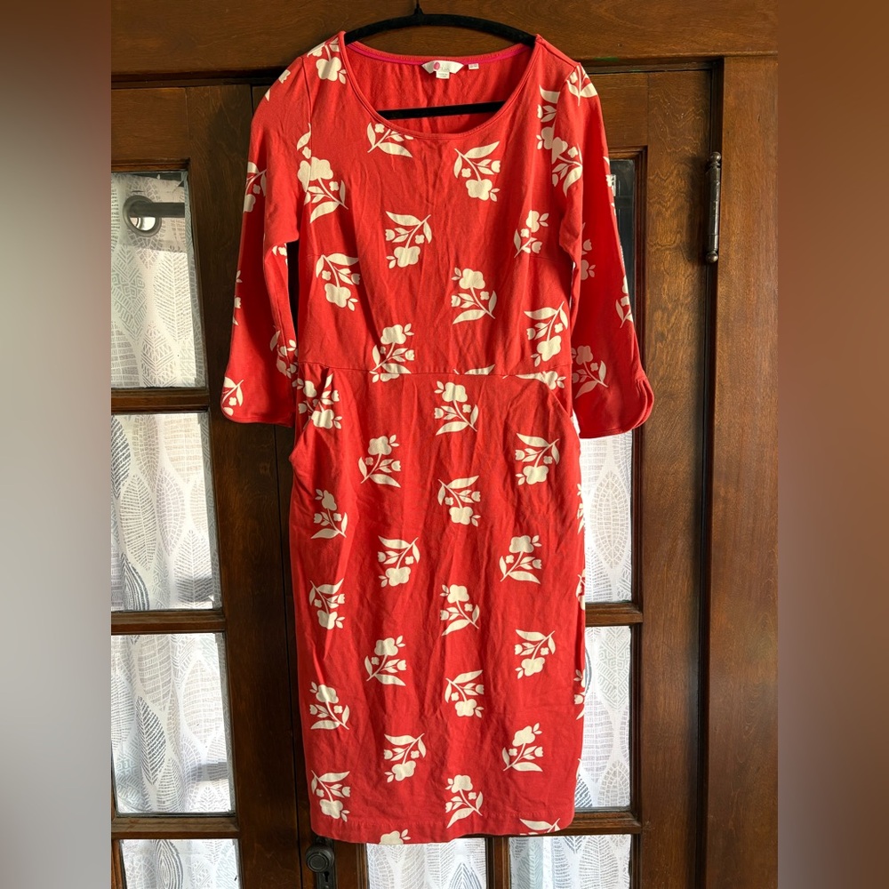 Boden Jessie Jersey Floral Knit Dress in Red Pop Meadow Motif Size 8L 8 Long